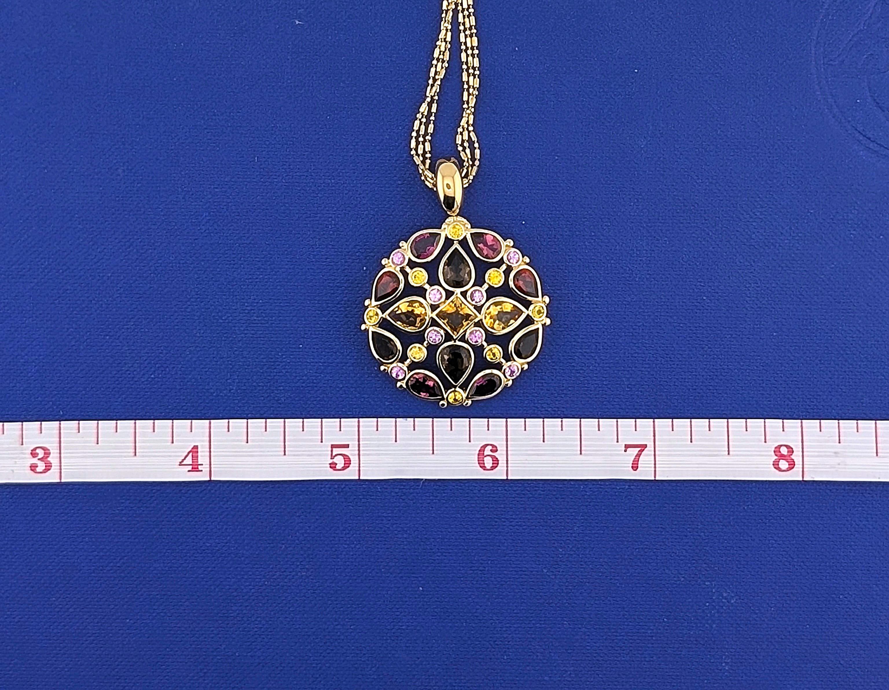 14kt Yellow Gold Citrine,Tourmaline, Sapphire, Garnet Medallion Necklace -13.4 g