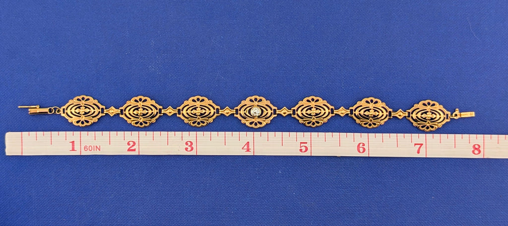 10kt Yellow Gold Filigree Bracelet with .25ct Old European Cut Diamond - 6.2g