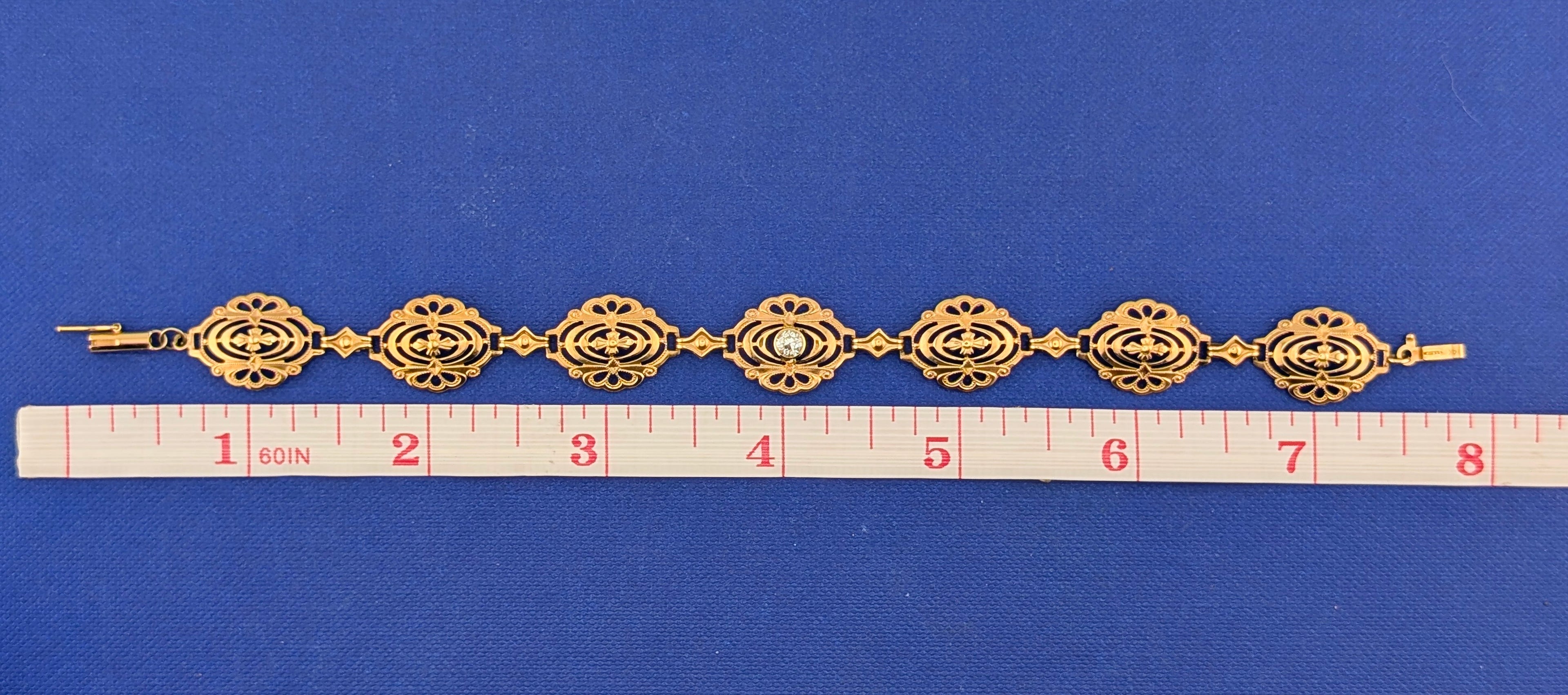 10kt Yellow Gold Filigree Bracelet with .25ct Old European Cut Diamond - 6.2g