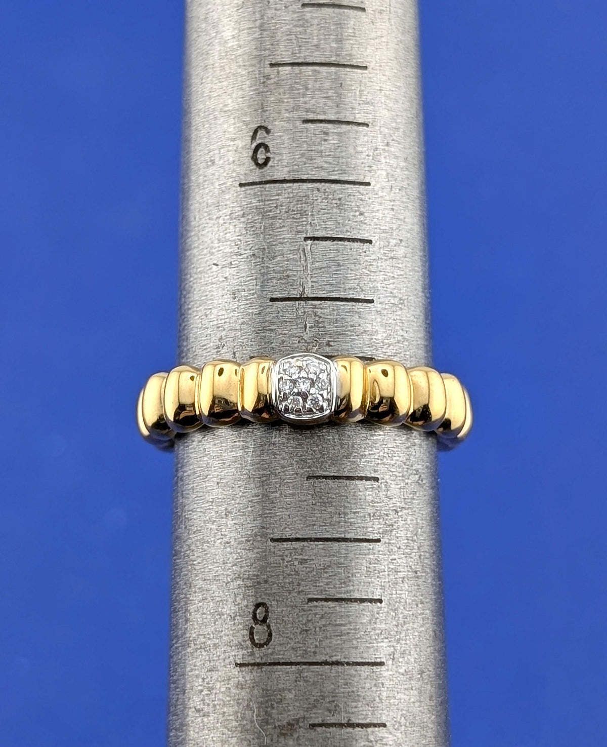 18ky YG John Hardy Fluted Band with diamonds Size 7-1.8g