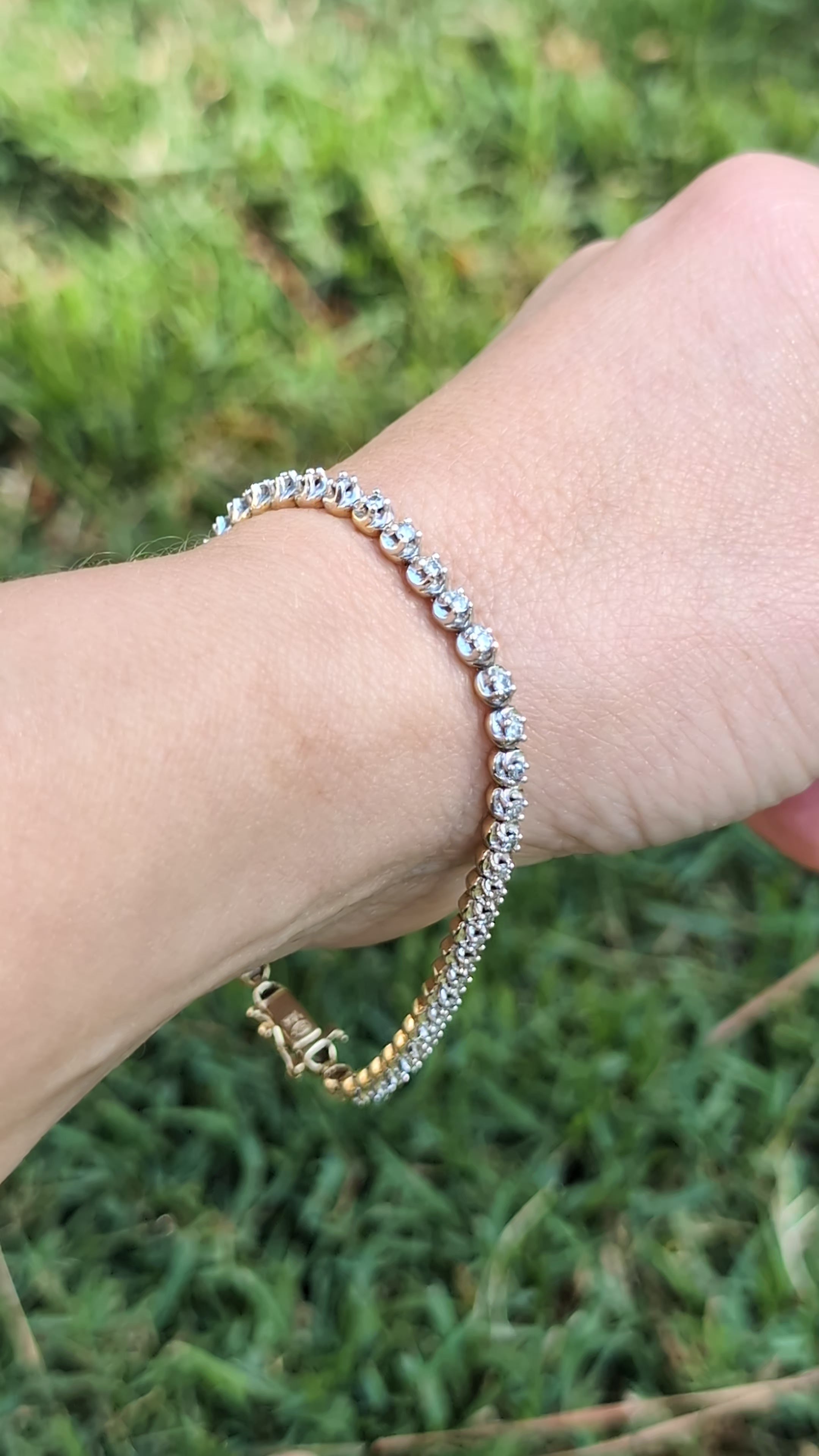 14kt Yellow and White Gold and Diamond Tennis Line Bracelet - 8.4g