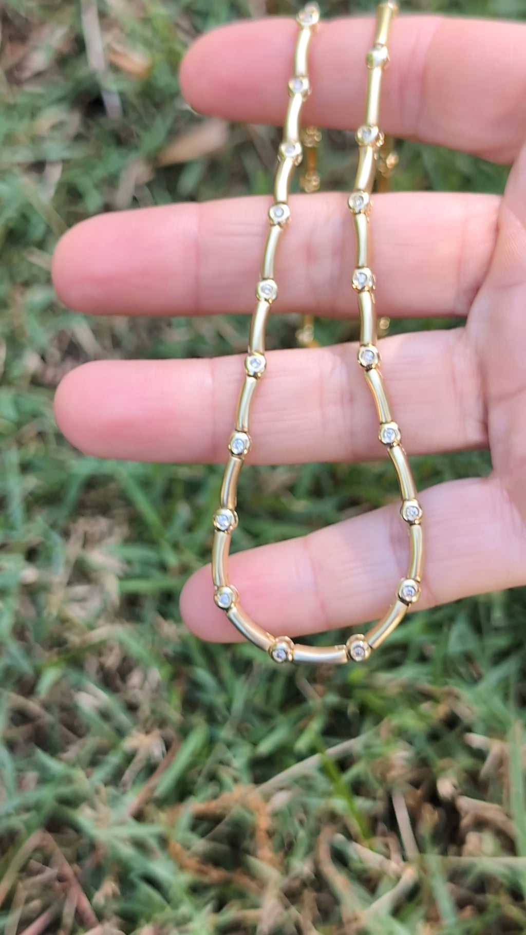 14kt Yellow Gold Bezel Station Necklace - 14.4g