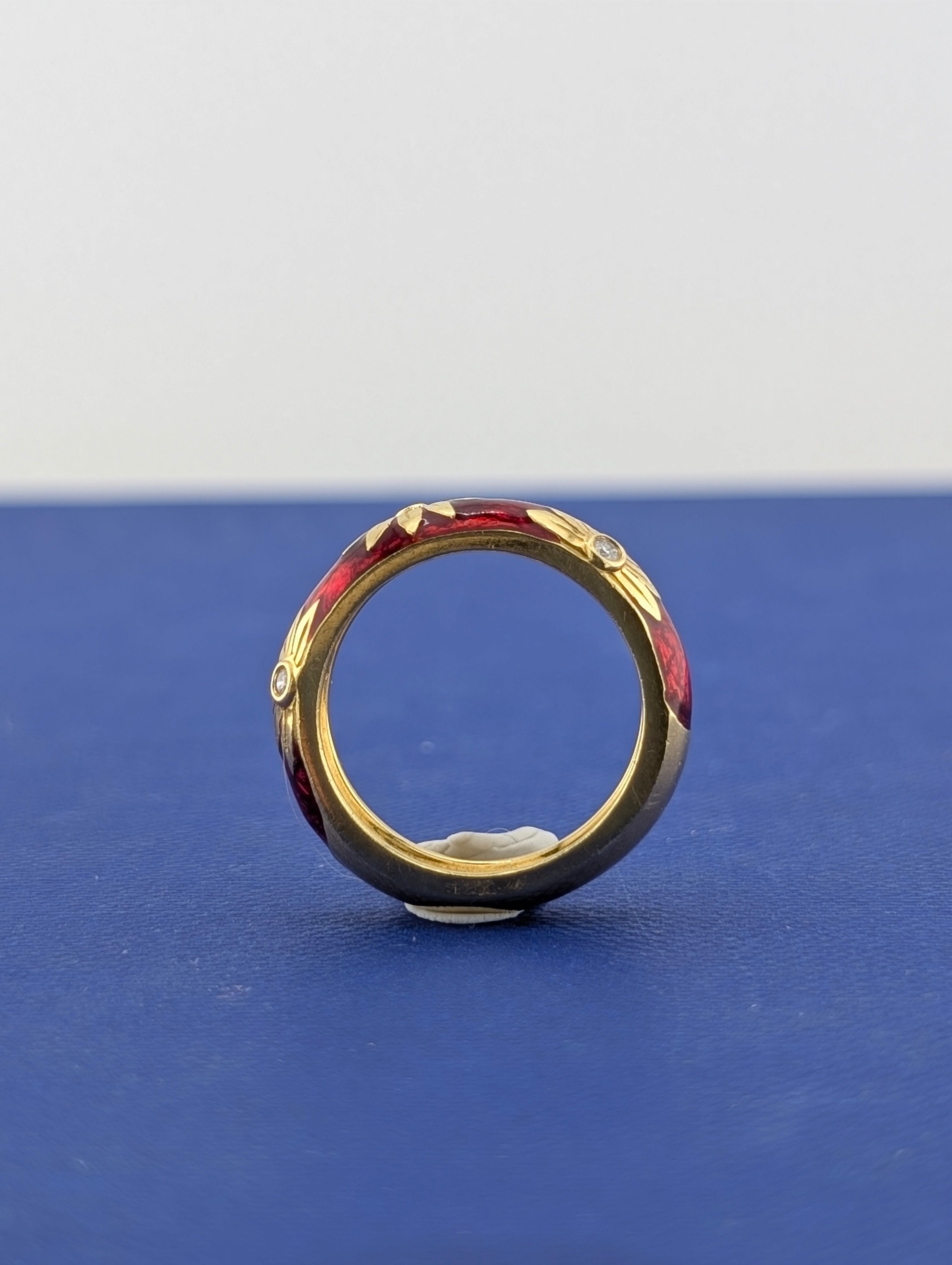 18ky Red Enamel and Diamond Hidalgo Band