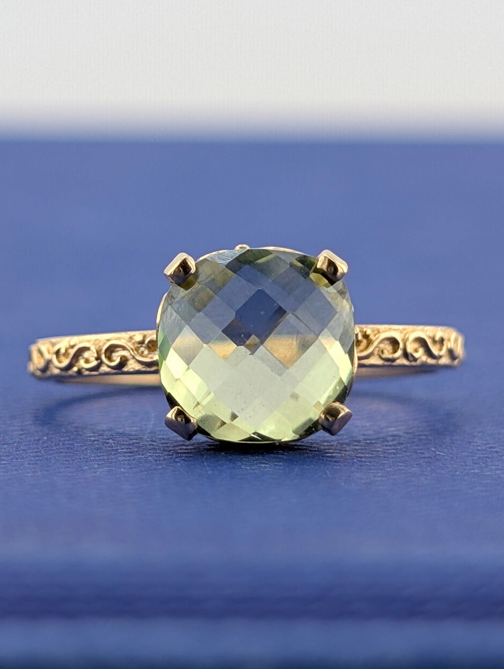 14ky Green Quartz/Prasiolite Filigree ring