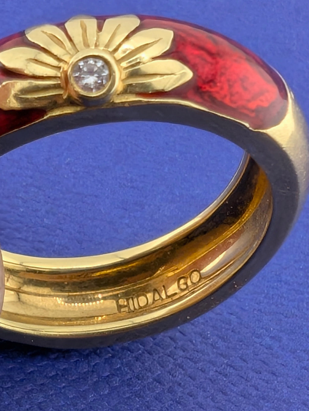 18ky Red Enamel and Diamond Hidalgo Band
